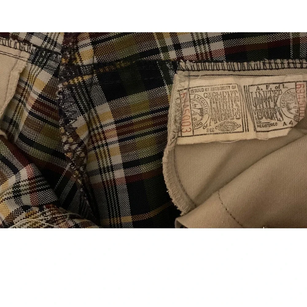 Vintage‎ 70s Lee Fastbacks Plaid Flared Trousers Green Gold Mens 32x31 USA Made